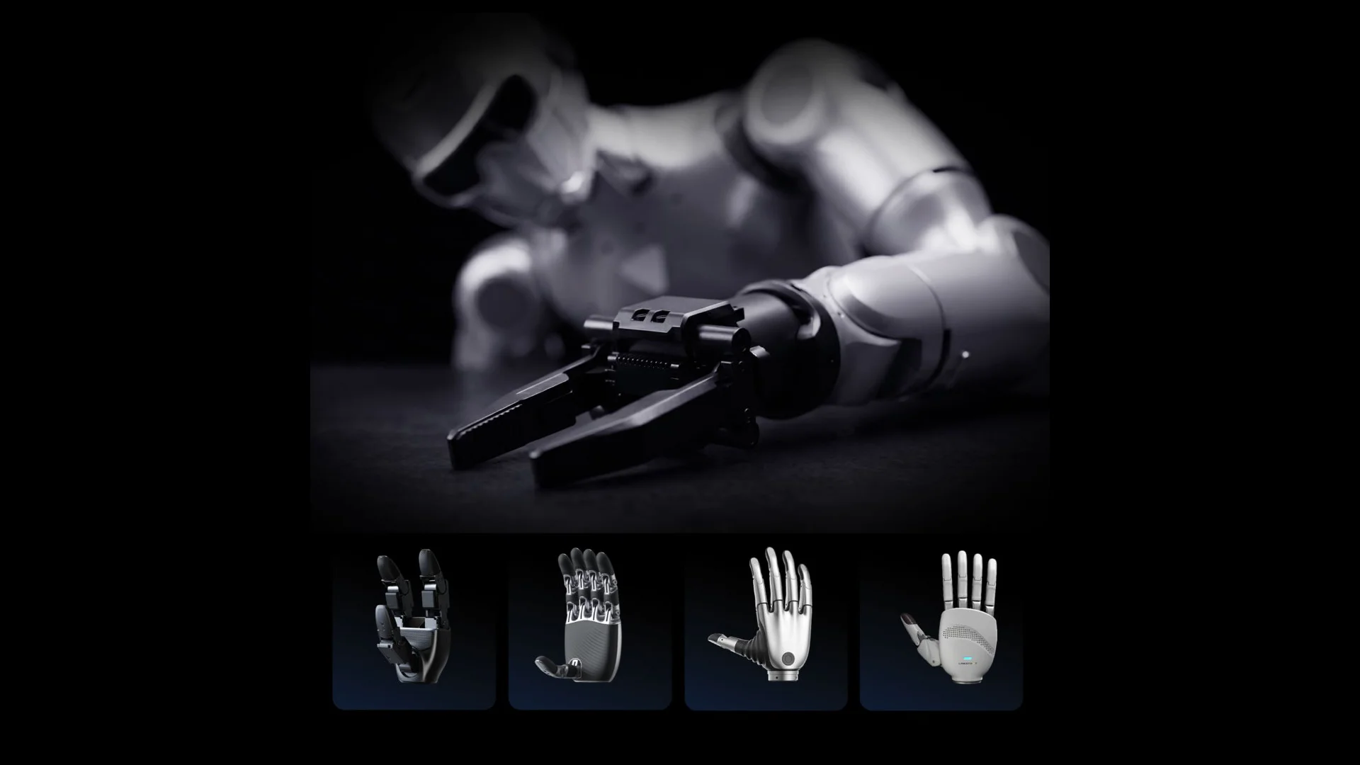 Unitree R1 Dual-Arm Robot end effector options including 2-finger gripper, 3-finger and 5-finger dexterous hands