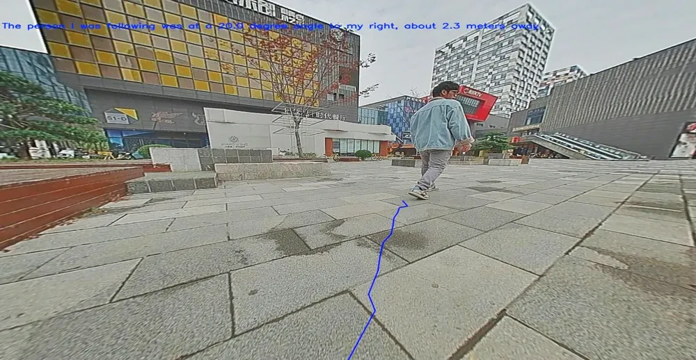 Robot camera view reporting the angle and distance to the person it follows