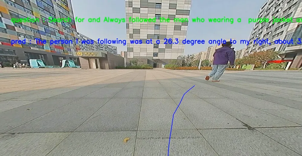 Robot camera view following a pedestrian through a turn
